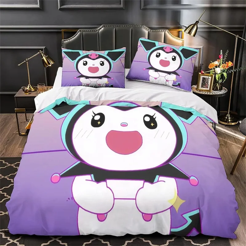 Kuromi-Juego de ropa de cama para adolescentes, funda de edredón, costura, patrón de dibujos animados, regalo para niños