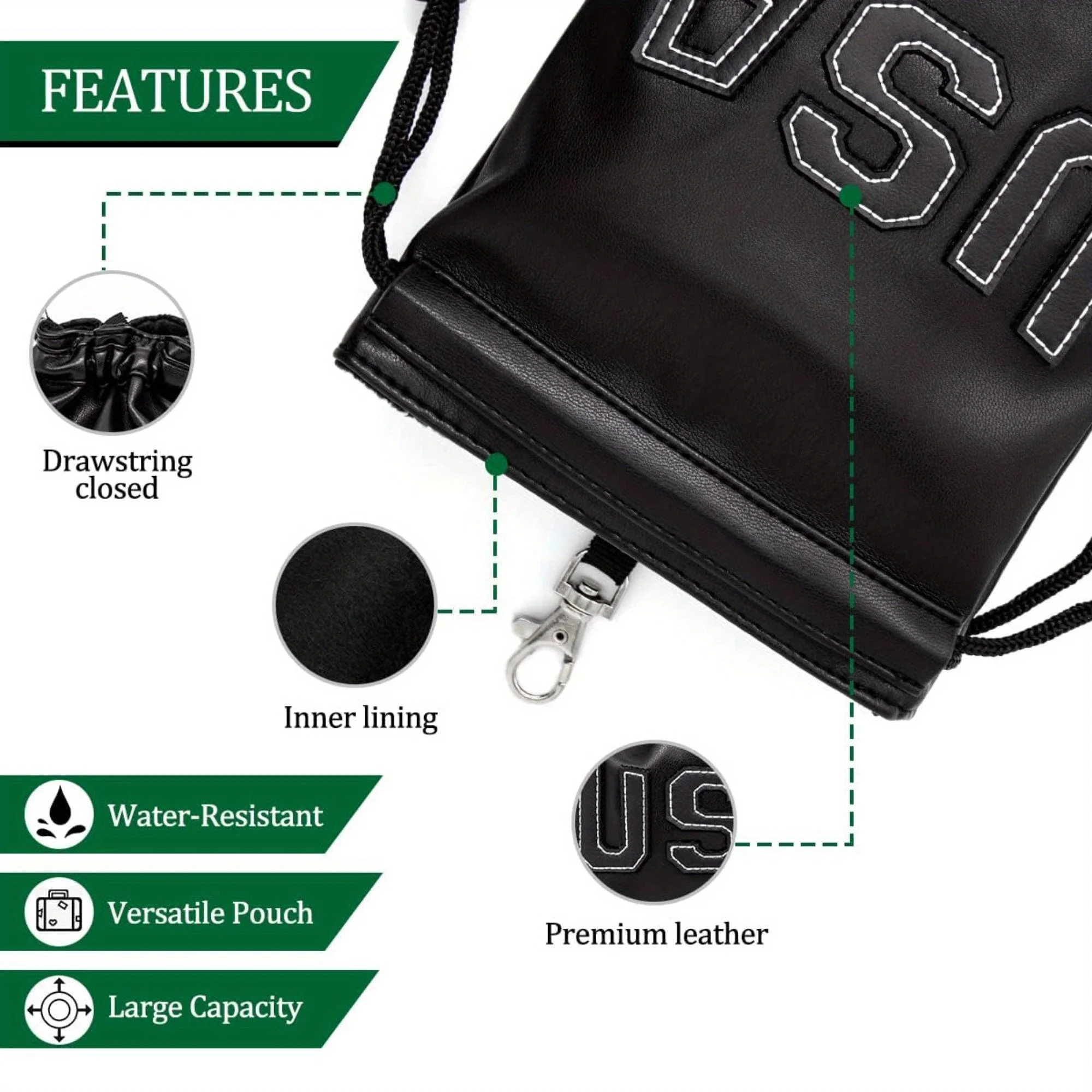 Skull Durable & Waterproof Golf Valuables Pouch, PU Leather Golf Tee Pouch ,Accessories for Men Golfers Fathers Day