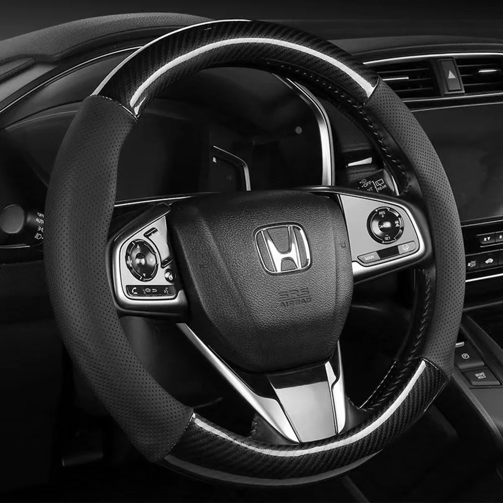 

Carbon fiber car steering wheel cover, breathable and sporty, all season universal anti slip and wear-resistant handle cover