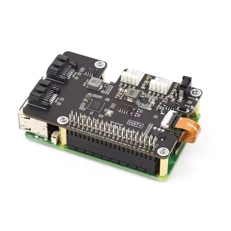 

For Raspberry Pi5 Pcie To SATA Expansion Board Pcie To 2-Channel SATA HAT With EEPROM Multi-Device Compatibility