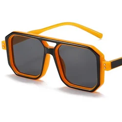 Gafas de sol cuadradas con doble haz para hombre y mujer, anteojos de sol Unisex de Color caramelo, Anti-UV, con personalidad, simplicidad de Google