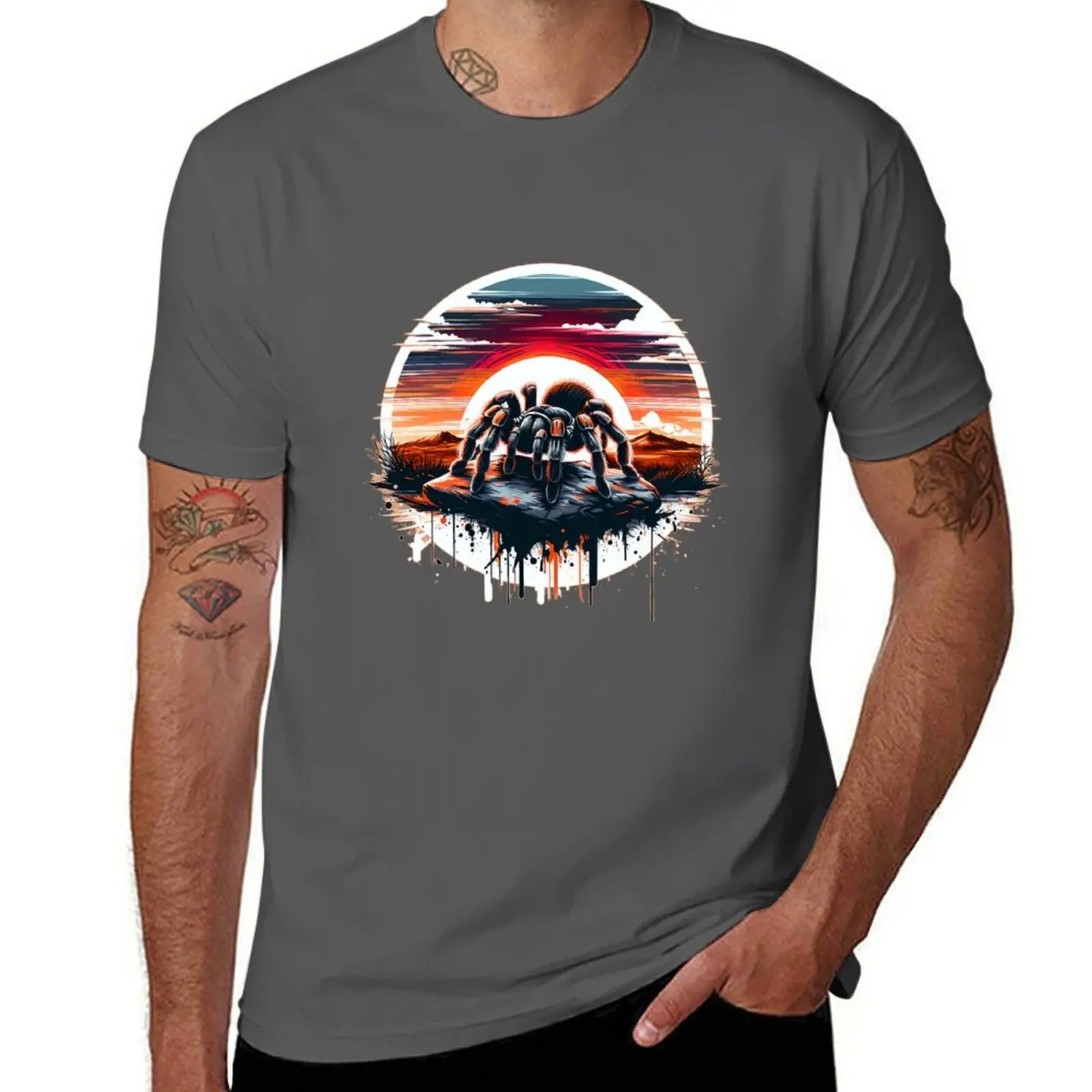 夕暮れのタランチュラ-tシャツ-ブラック-コットン-tシャツ-プレーン-メンズ用-パッケージ-メンズ-グラフィック-tシャツ-tシャツ-メンズ用-tシャツ