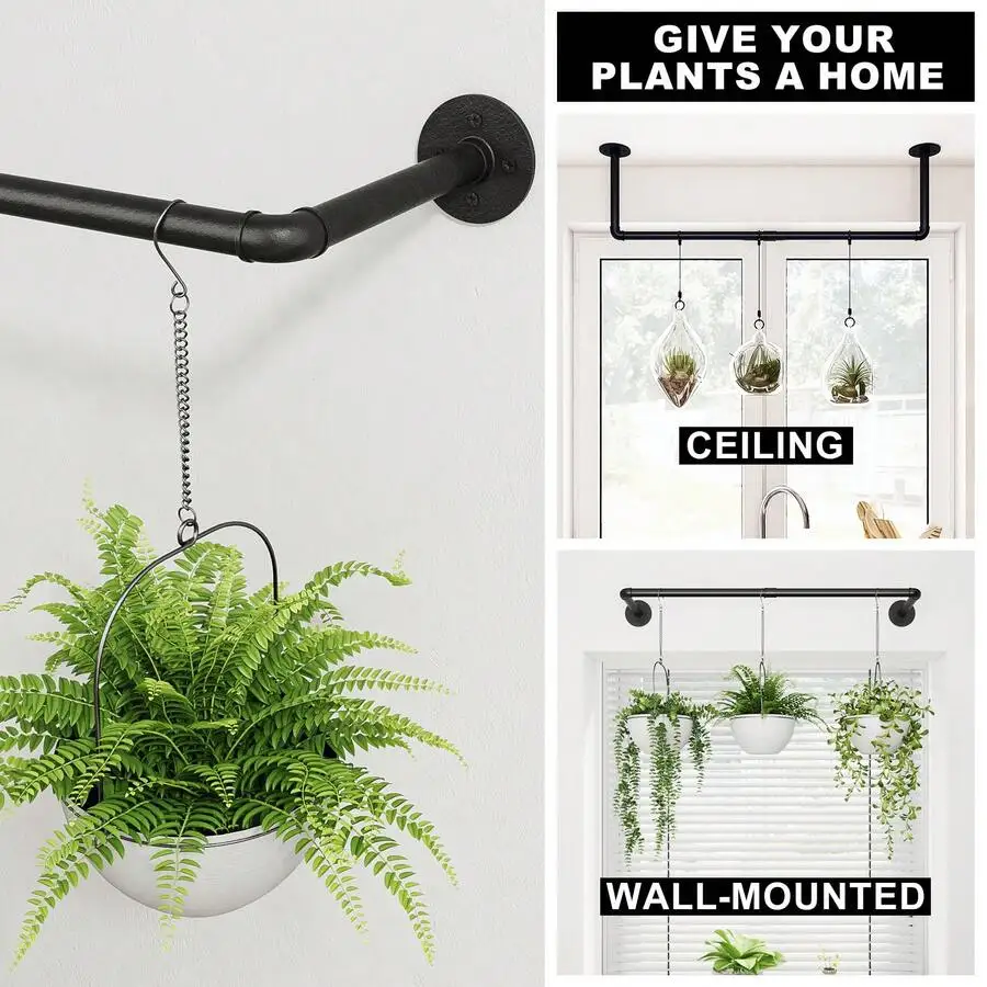 Hanging Plant Rod 36.2in Window Plant Shelves Hanging Planters For Indoor Plants Plant Hanger Indoor Metal Rod Pot/Chain/Plant Not Included