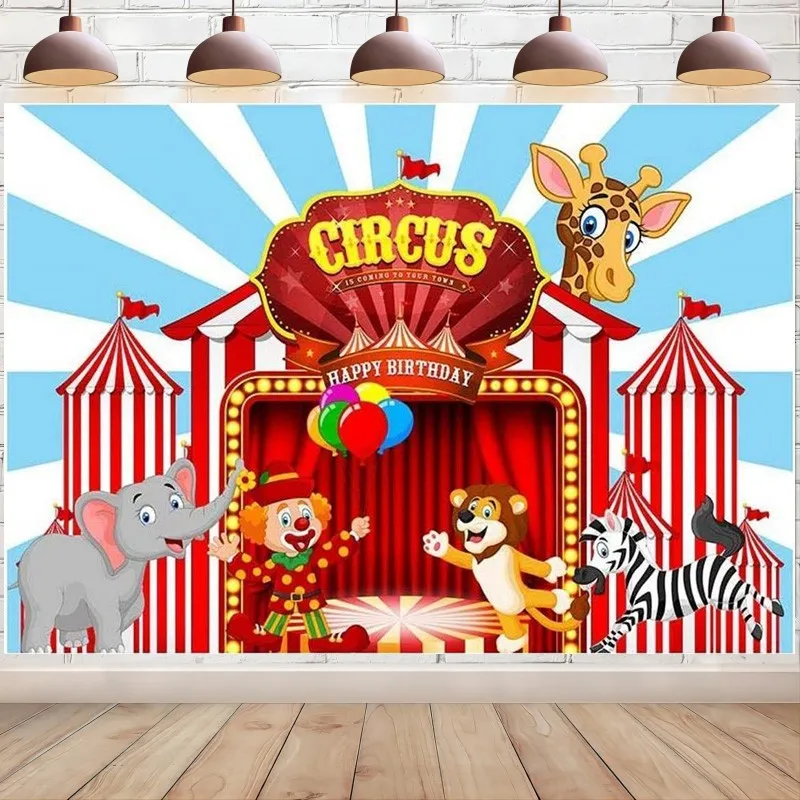 

Circus Background Blue Red Stripes Animal Carnival Kid Party Decoration Backdrop Banner for Photography Photo Booth Studio Props