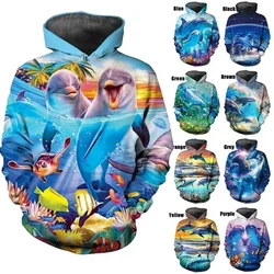 Hot Sale 3D Printing Dolphin Graphic Hoodies Casual Pullover Sweatshirts For Men Women Streetwear Oversized Hoodies For Kids