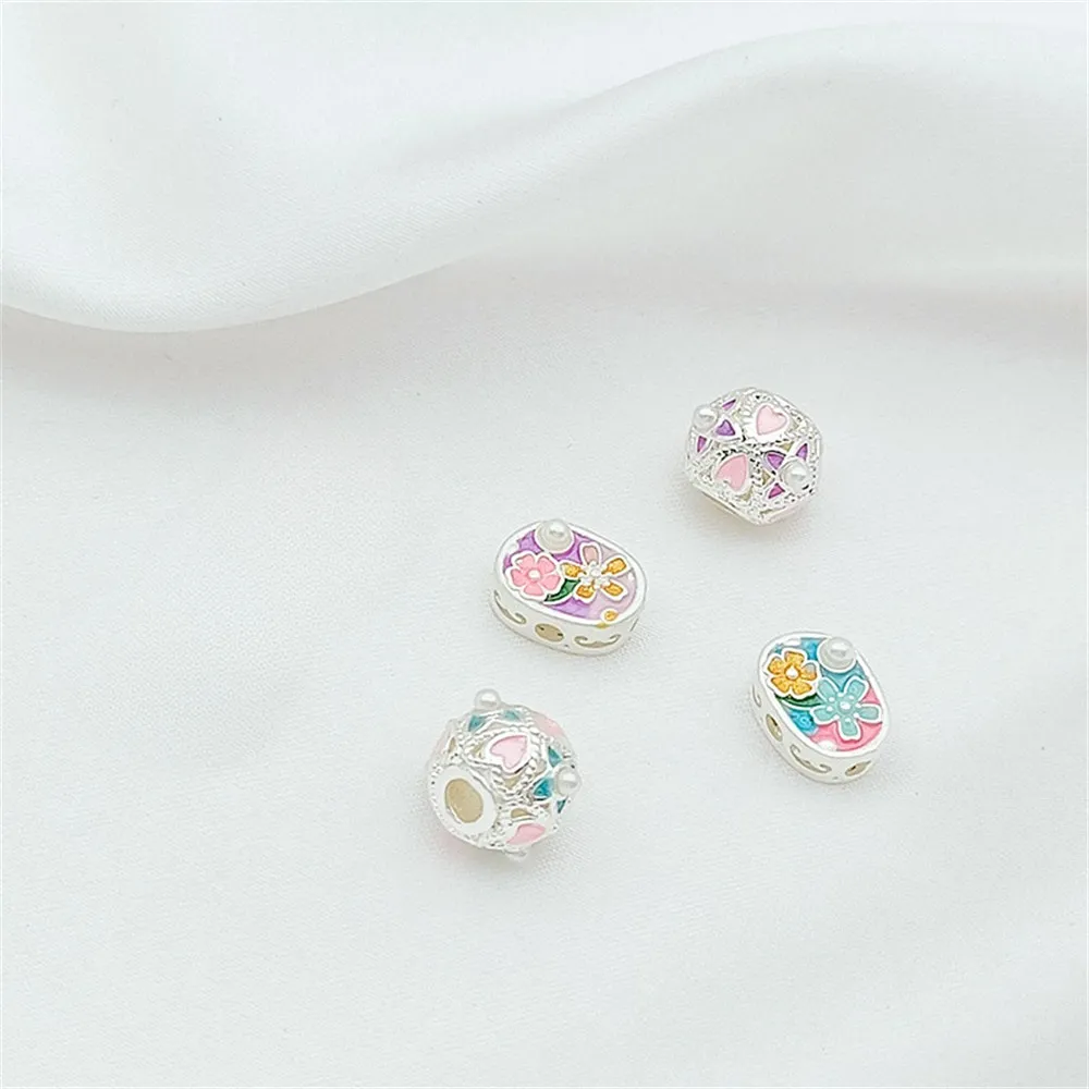 Silver-inlaid Pearl Hollowed-out Ball Small Flower Spacer Beads, Diy Handmade Bracelet, Necklace Accessory, Loose Beads