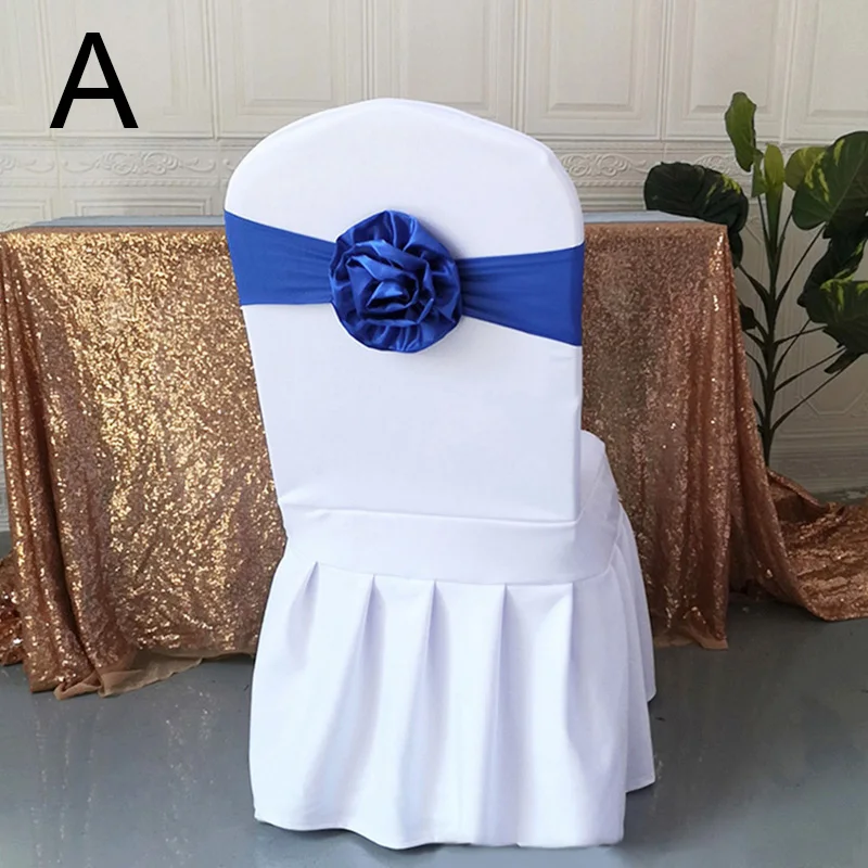 1pc Satin Bowknot Flower Ball Chair Bands Ribbon Outdoor Banquet Event Decoration Chair Stretch Sashes Wedding Party Supplies