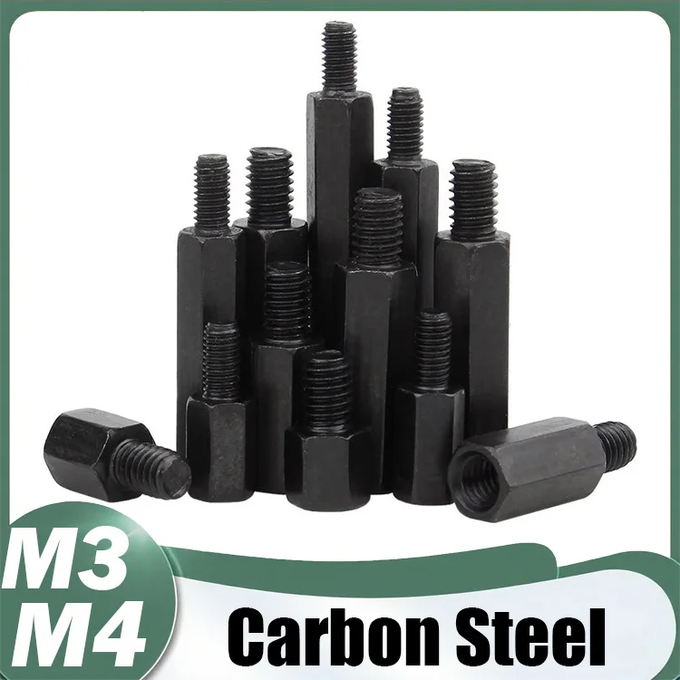 M3 M4 Black Hex Standoff Motherboard PCB Standoff Spacer Pillar Hex Stud Iron Isolation Chassis Connection Support Column Screw