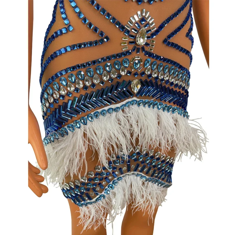 Robe de soirée pour femmes, strass colorés, plumes, robe de célébration d'anniversaire, robes de soirée, Costume de Festival, tenue XS6637