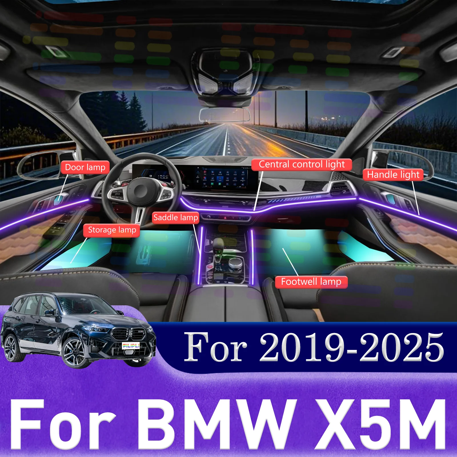 

For BMW X5M F92 Add Edge to Youthful Commutes with Hidden LED Light Belts for Car Interiors Equipped with 64 Bold Colors