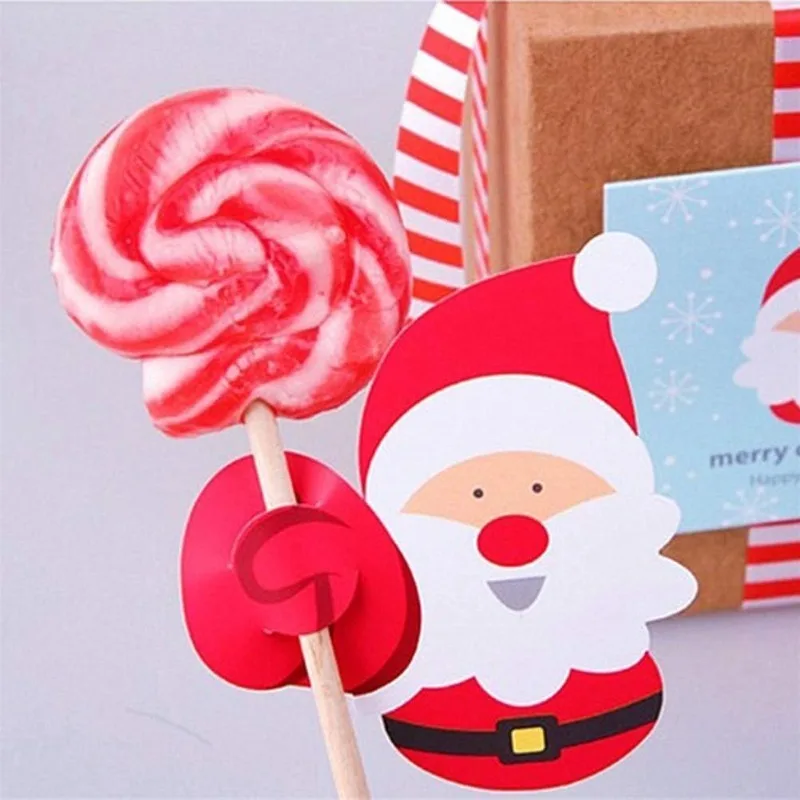 Christmas Lollipop Paper Cards Cartoon Santa Claus Penguin Snowman Kids Candy Gifts Package Wrapping New Year Party Decoration