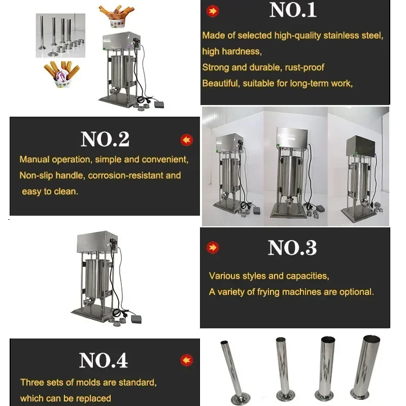 Máquina eléctrica de Churros de 10L, 110V, 220V, máquina automática de frutas latinas, Churrera española, máquina de relleno de Churros, relleno de salchichas