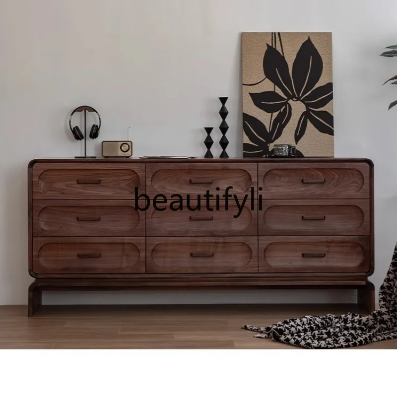 

Nordic Black Walnut Nine-Drawer Cabinet Japanese Retro Solid Wood Drawer Storage Modern Simple Bedroom Storage Cabinet