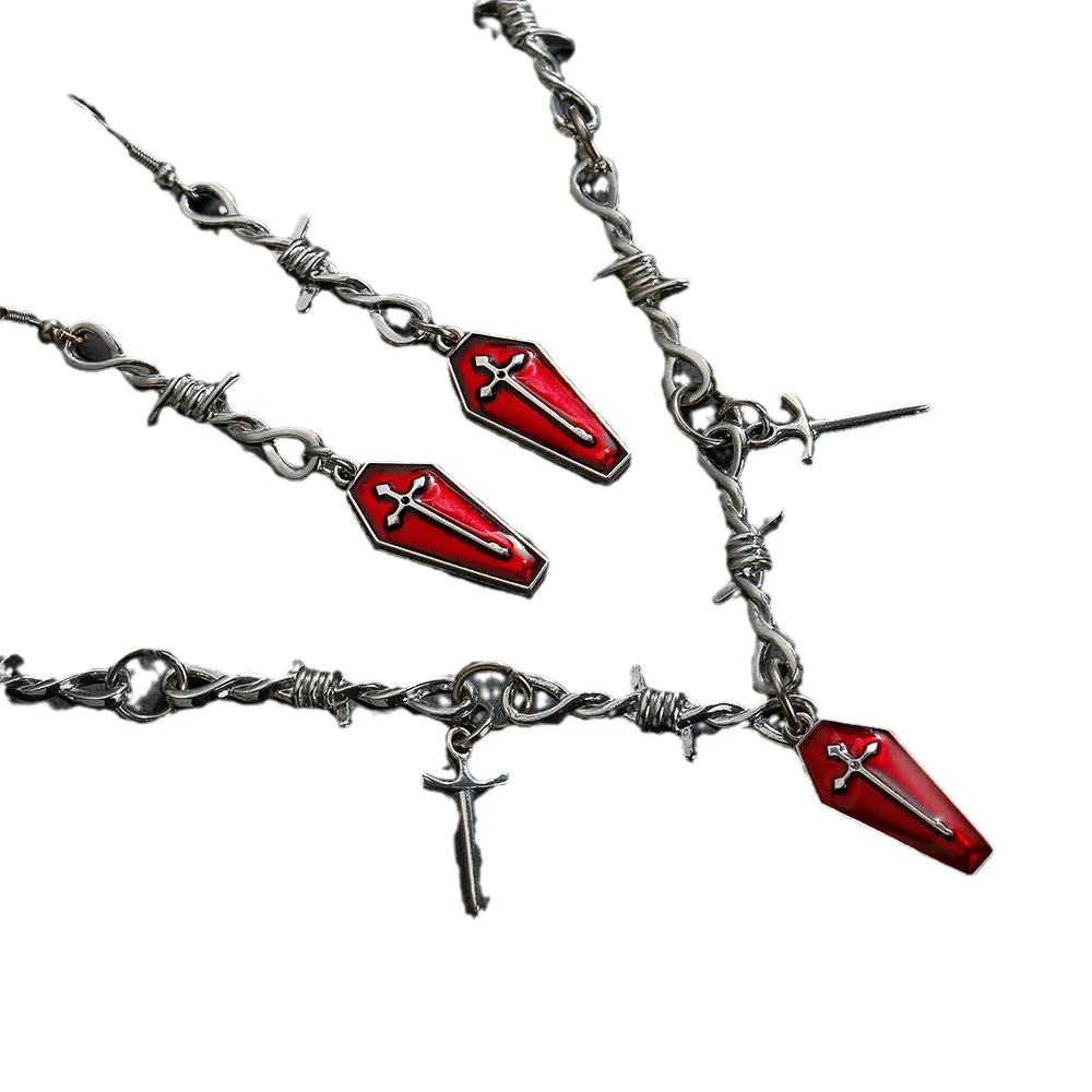 YK2 estilo de chica caliente gótico ataúd oscuro Cruz espada espina collar Harajuku Hip-hop Retro suéter cadena
