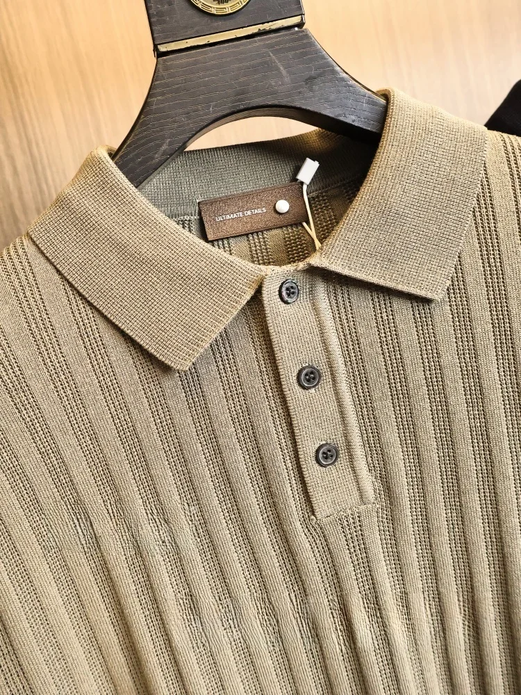 Soft Knitted  Shirt Men's Autumn Winter Fashion Urban Style Hollow out Collared Sweater Comfortable Breathable Youth Fashion