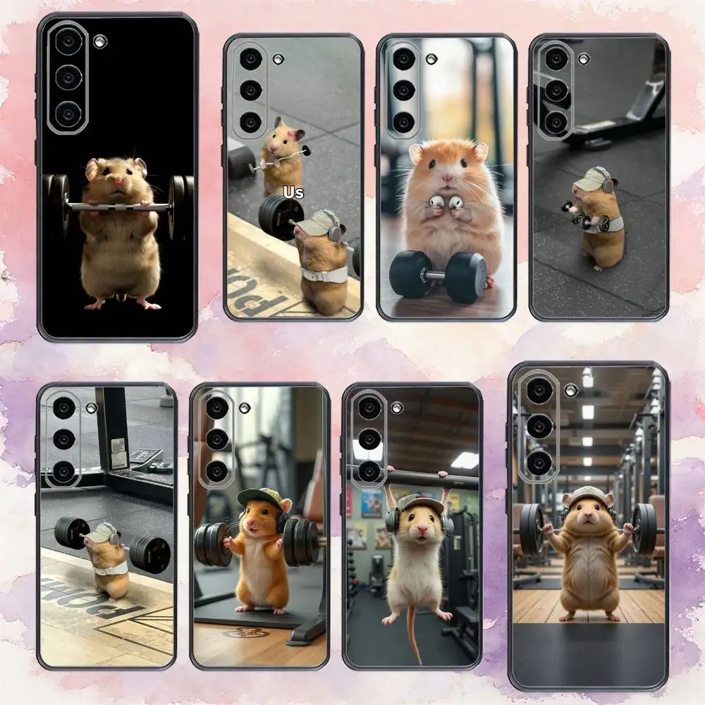 

Cute Gym Hamster Phone Case For Samsung Galaxy A73,A72,A71,A70,A53,A52,A51,Others Soft Black Cover