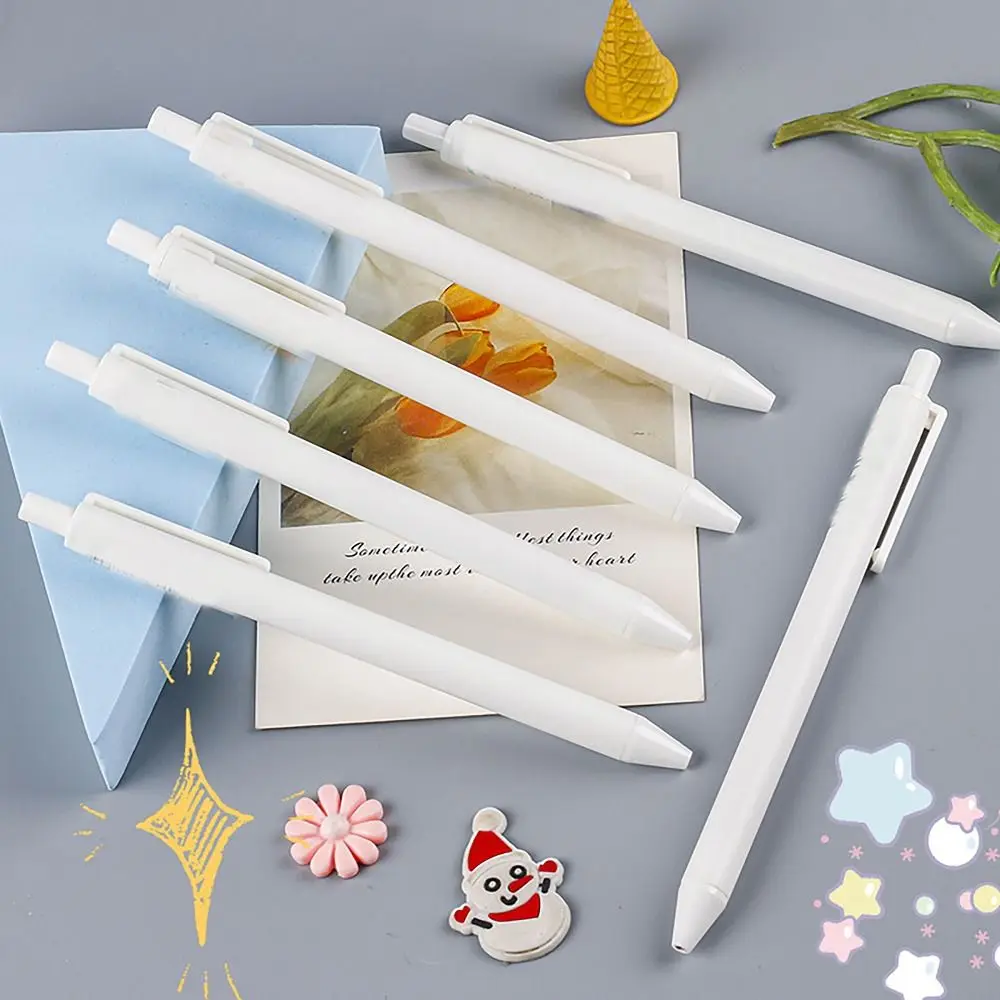 6pcs/box Pressed Ballpoint Pen Quick Drying Fine Point Gel Pen Writing Tool Black Ink Pen for Student Writing Stationery Supply