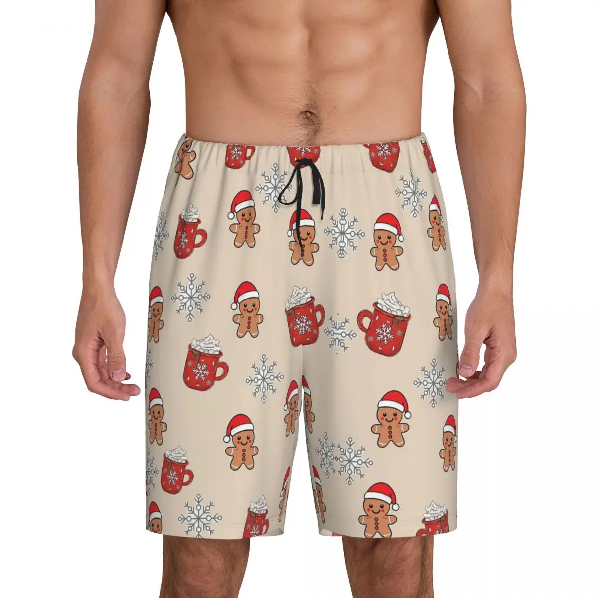 

Мужские пижамные шорты с принтом «Счастливого Рождества» и пряничными человечками, для сна и отдыха
