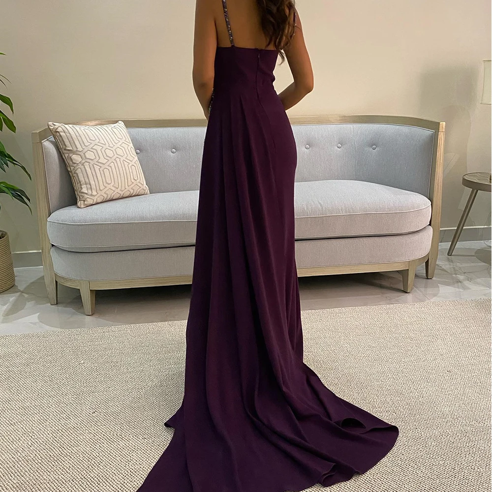 Customized Exquisite Panel Train Pleats Crystal Evening Dresses Temperament Mermaid Sweetheart Spaghetti Straps Party Gowns