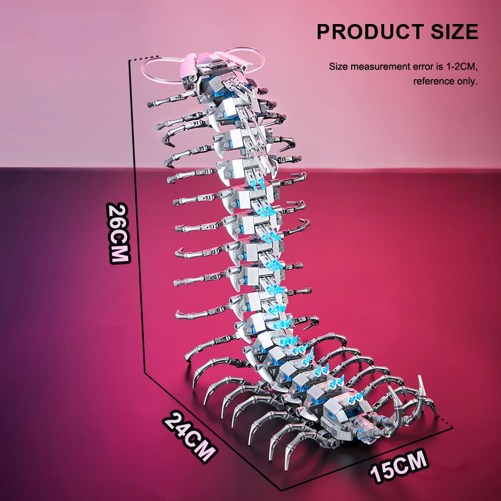 

Конструктор Idea Animal Cyber Punk: Механический робот-сороконожка, боевая модель, паровая техника, строительные блоки с подсветкой