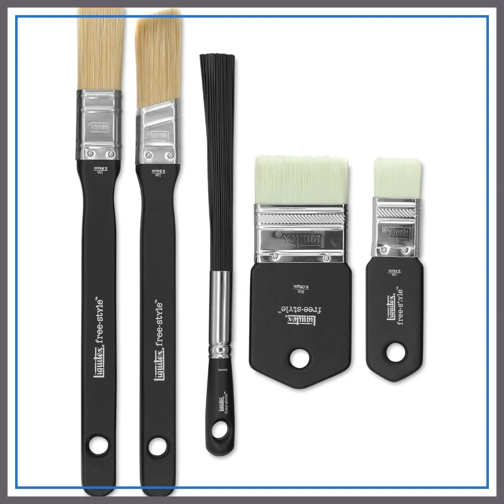 

5-Piece Large Scale Brush Set for Acrylic Painting, Synthetic Nylon, Flat & Round