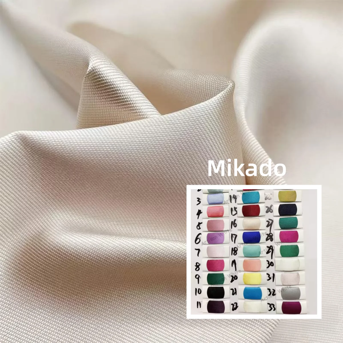 

Саржевая атласная ткань Микадо, элитное свадебное платье, высококачественная модная ткань по индивидуальному заказу, одежда, однотонная ткань «сделай сам»