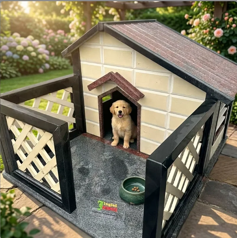 Customized Luxury Weatherproof Granite Dog House Stone Pet Villa Outdoor Animal Kennel