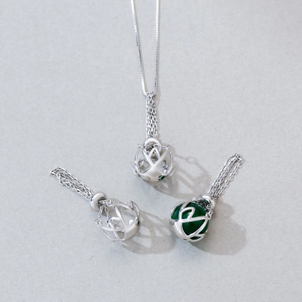 

S925 Sterling Silver Delicate Bead Set with Charming Pendant Convertible DIY Bracelet & Necklace Chain