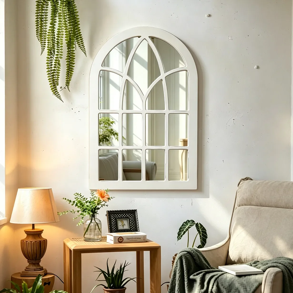 French retro false window wall hanging mirror French arched decorative mirror B & B cafe living room entrance wall decoration