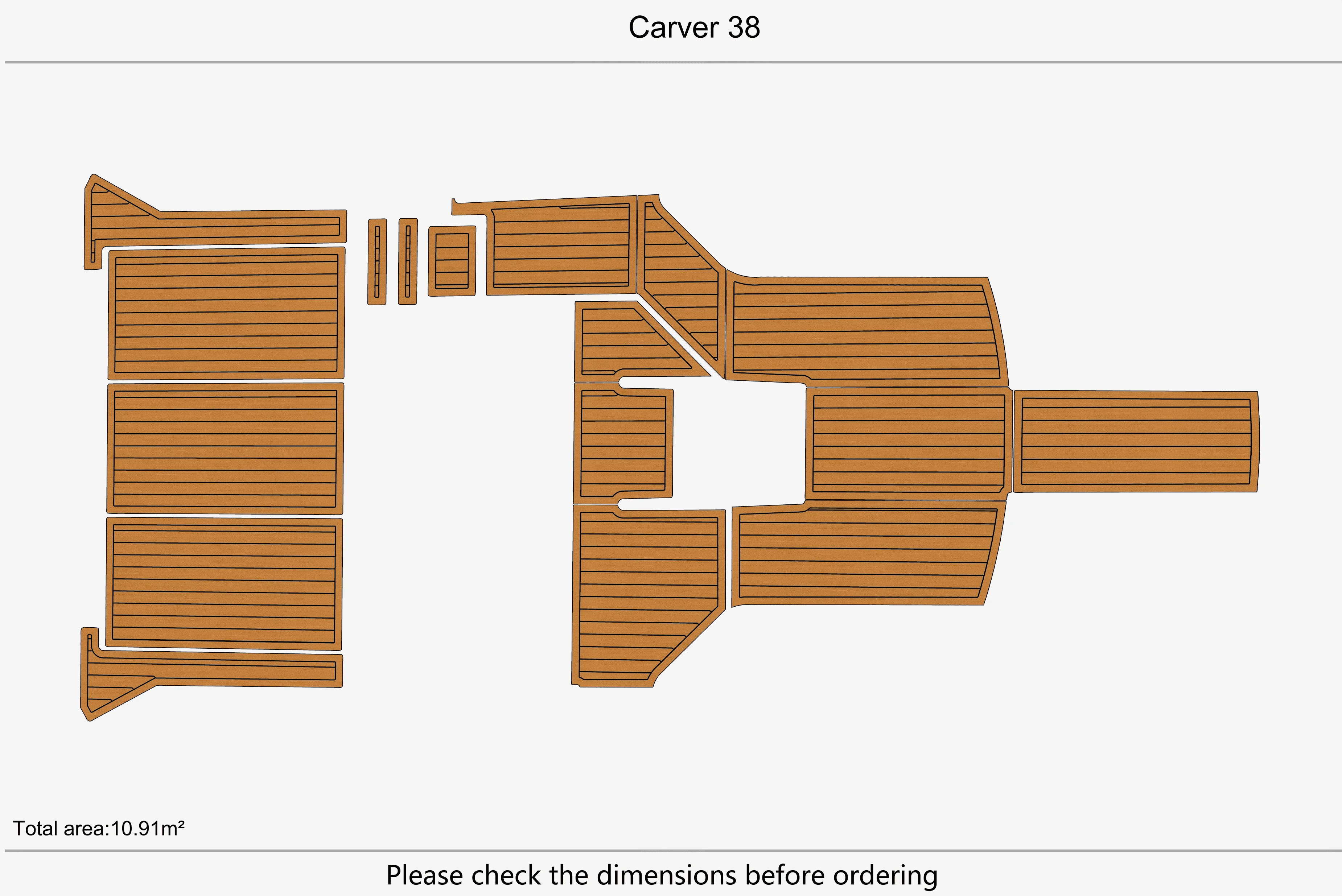 Marine Faux Teak EVA Non-Slip Mat-Carver 38 Self-Adhesive 1/4