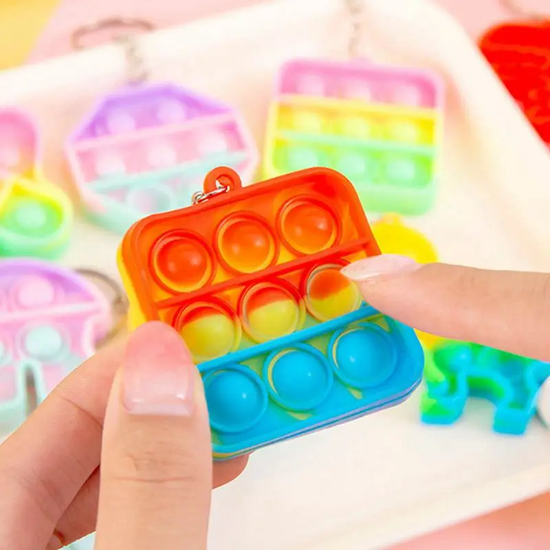 10/20pcs Mini Bubble Rainbow Keychain Giveaways Squeeze Novelty Surprise Birthday Gift Prize Halloween Christmas Gift Bag Filler