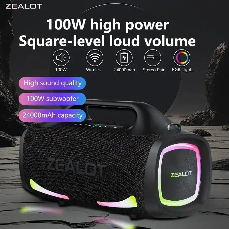 ZEALOT-S79 100w Wireless Speaker, Outdoor Portable Subwoofer, Bluetooth-Connectable Speaker, Hifi Sound Quality, Dual Pairing, Fast Charging, 24000mah Battery, Long Battery Life, Big Party Speaker, Camping Speaker, Blue Speaker