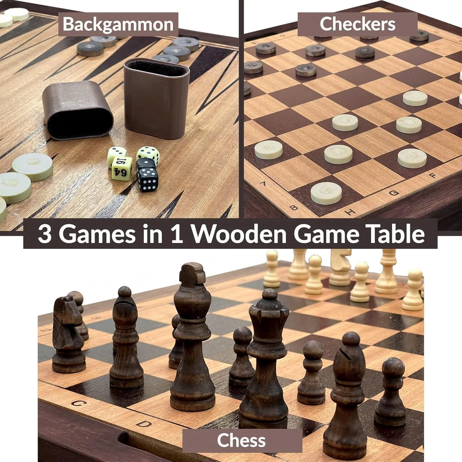 Games Wooden Chess Table | Chess, Checkers And Backgammon 3 In 1 Combo Game Table Furniture Set, 25