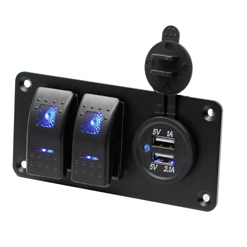 

3 Gang Panel 3.1 Amp Dual USB Charger Waterproof 12V 24V DC Rocker Switch With Night Glow Stickers