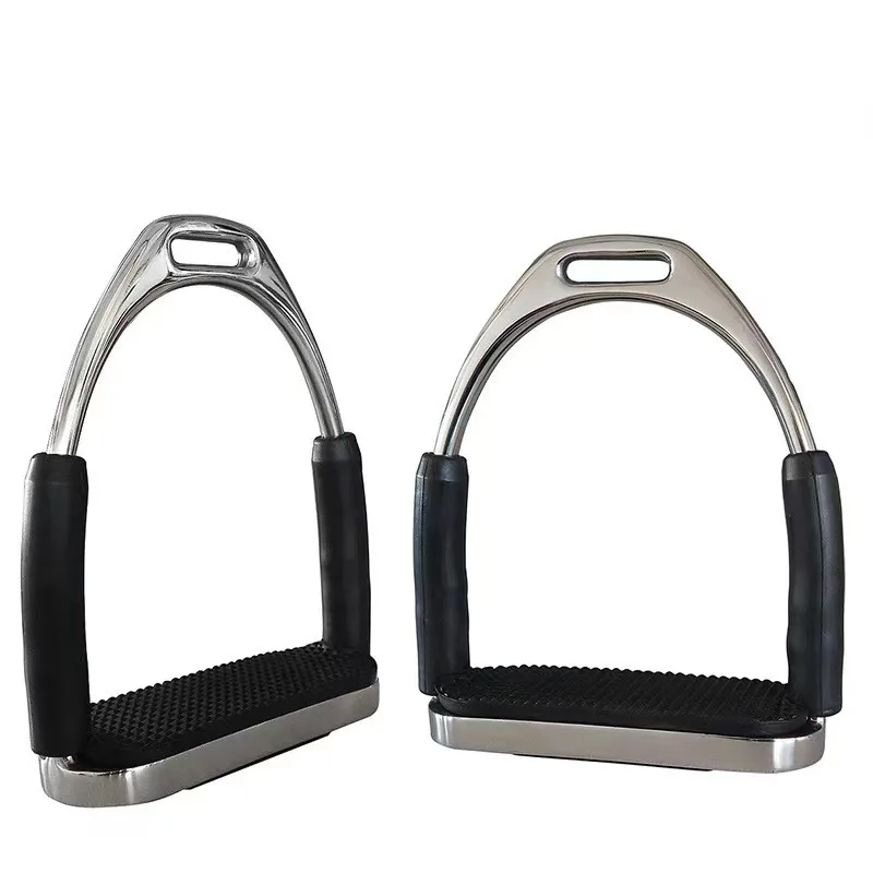 

Flexible Stainless Steel Horse Safety Stirrups, Rubber-Covered Hinged Legs