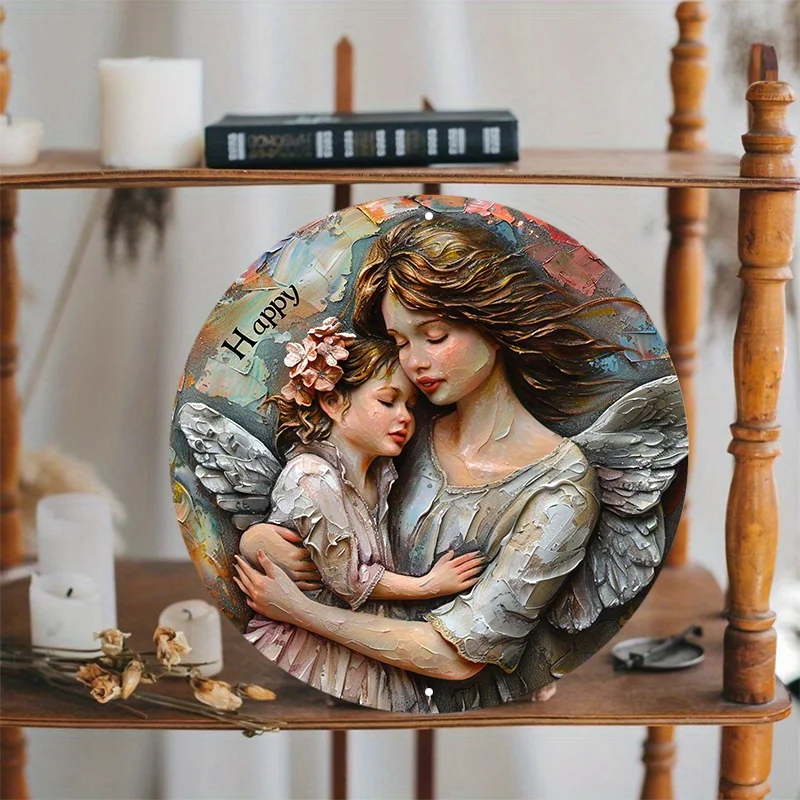 عيد الأم السعيد، علامة ألومنيوم "Mom Is The most Beautiful Angel". | ديكور حائط متين ومحمي بالأشعة فوق البنفسجية مع فتحات محفورة مسبقًا #2