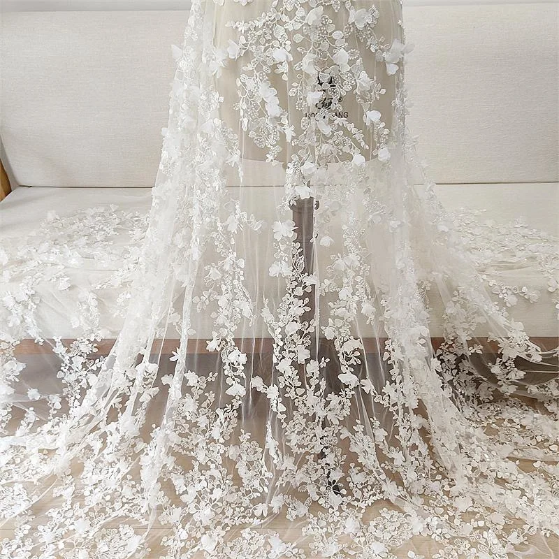 

African Heavy Beaded Lace Fabric French Bridal Sequins Lace Fabric 2025 Luxury Nigerian Tulle Lace Fabric For Dress