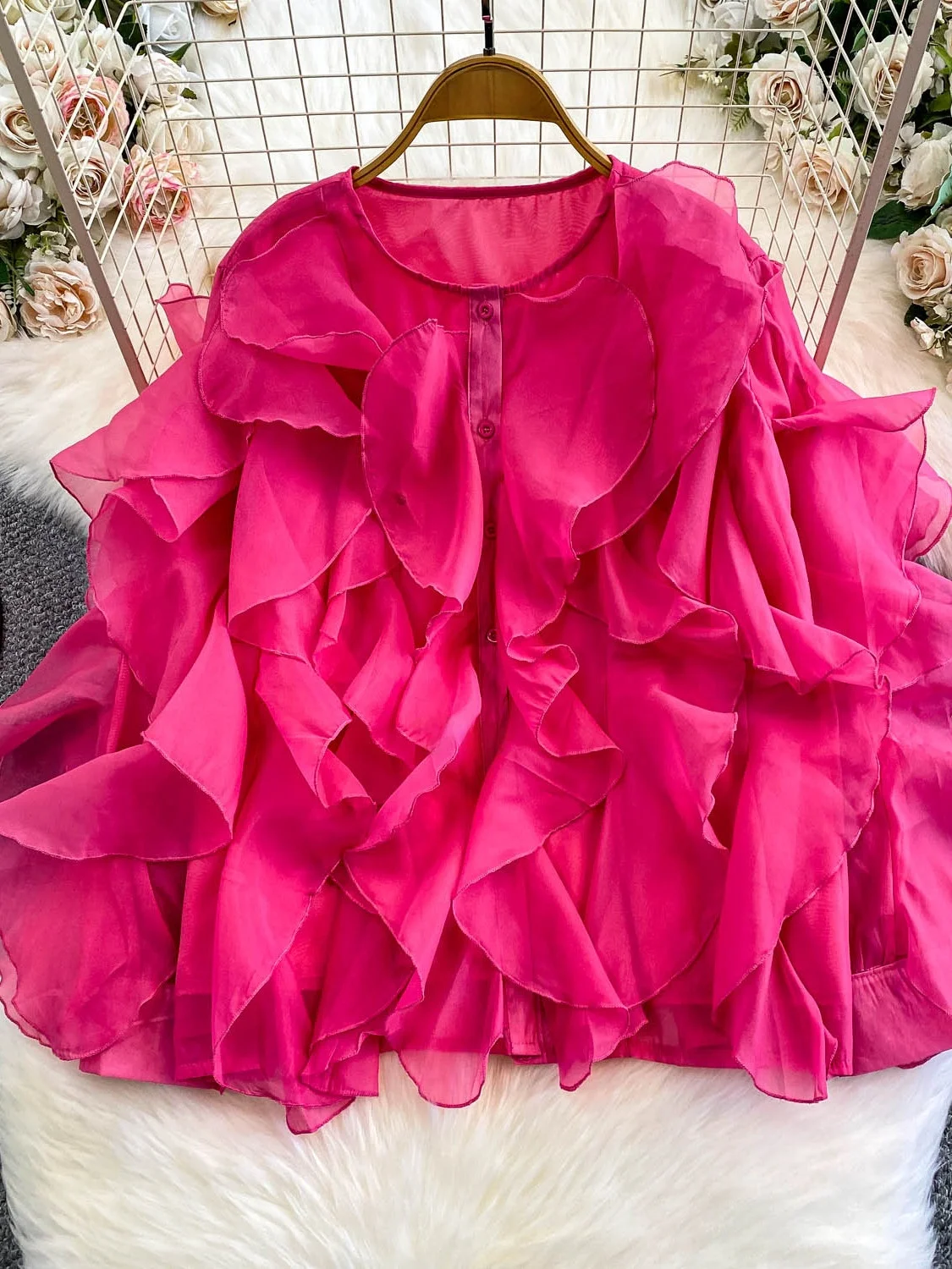 Gentle Summer Long Sve Donna irt Bellissimo pizzo a strati Rosa Anti-età Top Holiday Sle Faionable Abbigliamento casual