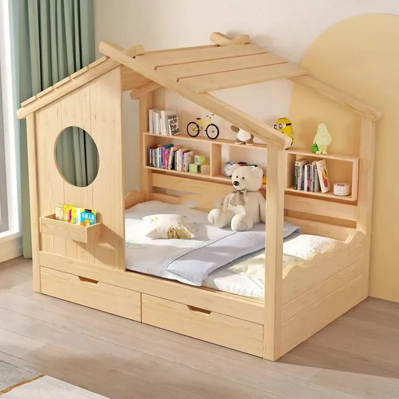 Nordic Solid Wood Children Break Bed Student Shaped Organizer Guardrail Bed American Confortable Cama De Casal Modern Furniture