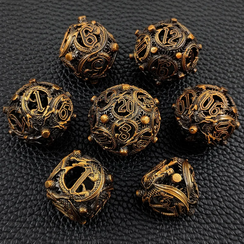 Conjunto de dados hollow metal poliédrico, multifacetado, dados para jogo de D & D, RPG, RPG de mesa, 10 tipos, 7 peças