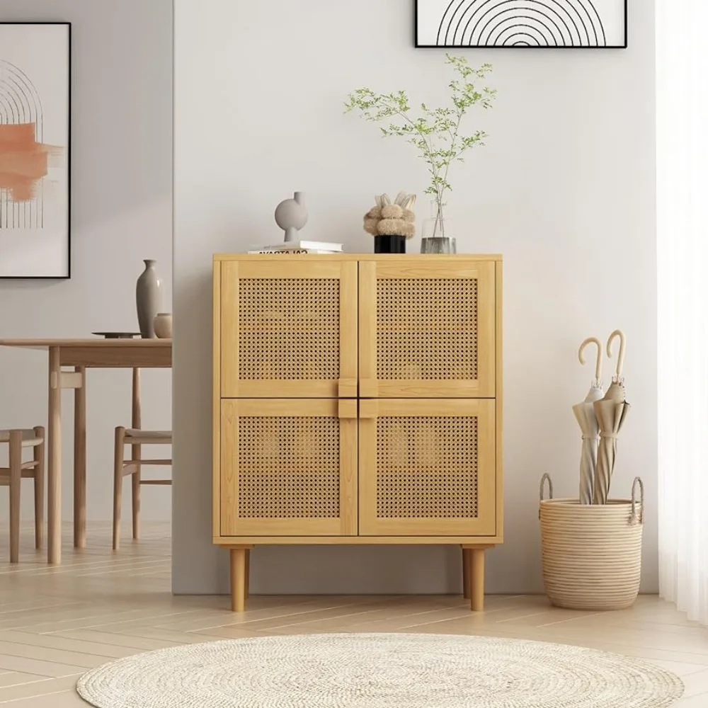 

4-Door Rattan Storage Cabinet, Shoe Cabinet with Eight Storage Spaces Accent Furniture, Multifunctional Cupboard for Entryway