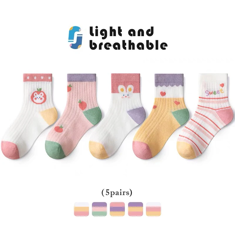 5Pairs 1-16Years Ultra Dunne Ademende Sokken Cartoon Kindermode Leuke Sokken Kousen Voor Meisje Boutique Kinderkleding