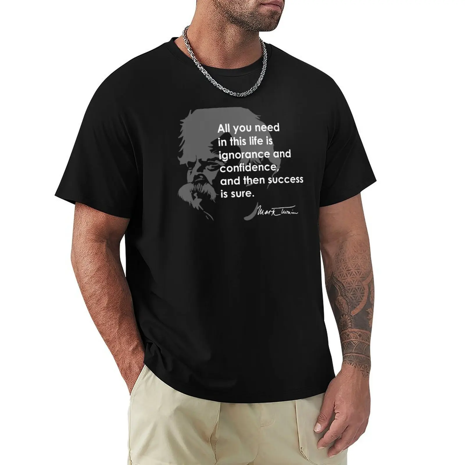 Mark Twain: Ignorance and Confidence. T-Shirt Work Short Sleeve Cotton Top