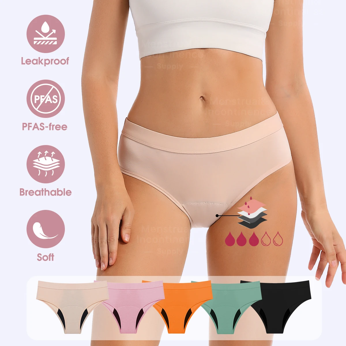 

Menstrual Panties Bamboo Fiber Reusable Breathable 4-Layer Leakproof Protection Period Underwear Fast Absorbent