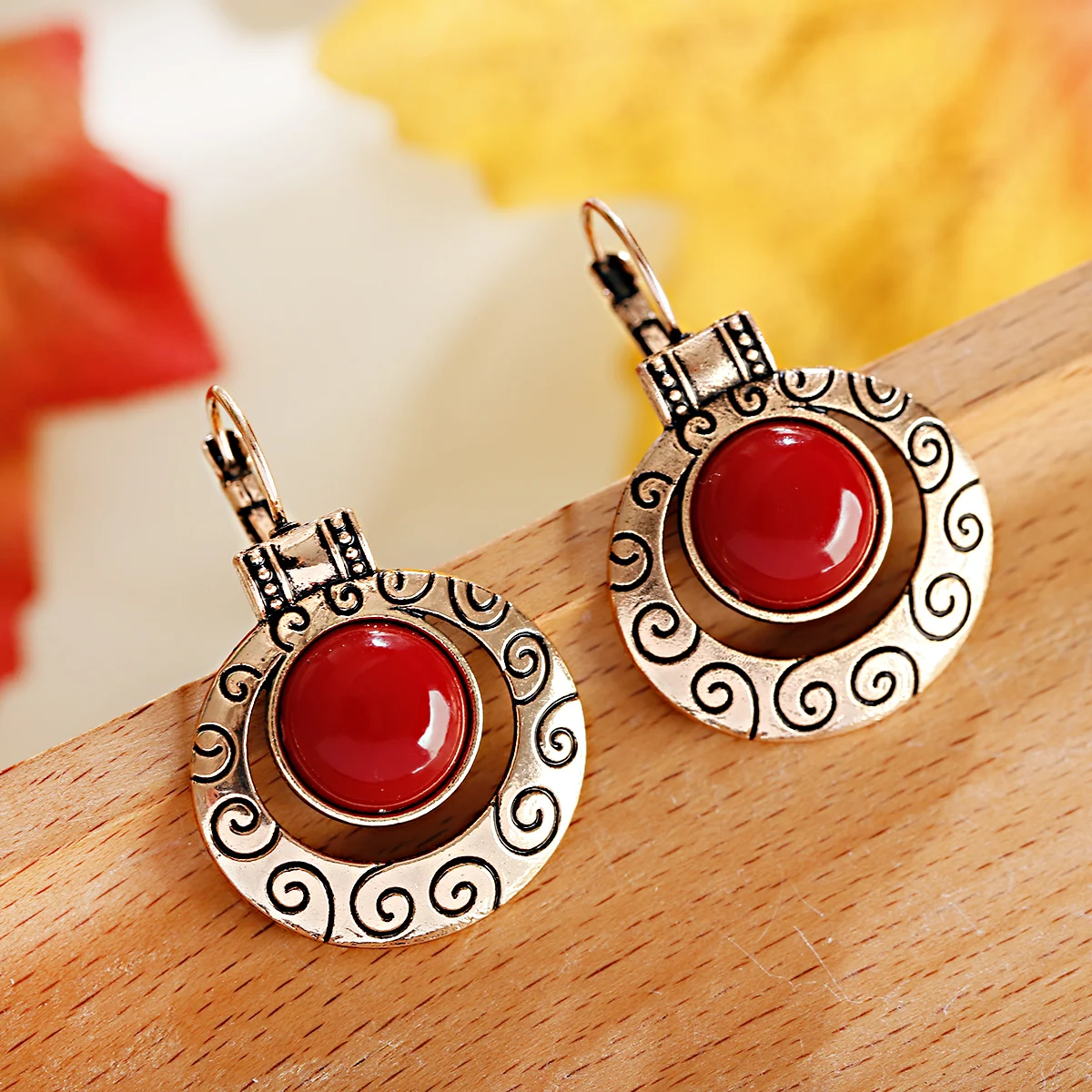 Ethnic Women's Alloy Inlaid Red Stone Earrings Tassel Wedding Danglers Boho Vintage Geometric Earrings Indian Gypsy Jewelry