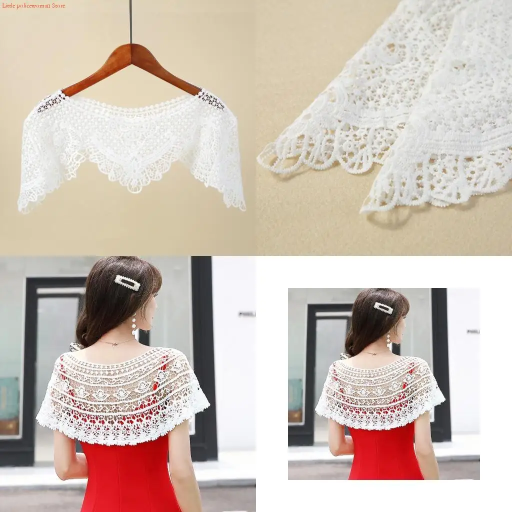 F92D Women Embroidery Floral Lace Shawl Wrap Shrug Sheer Mesh Tassels Wedding Capelet Stole Vintage Hanfu Bridal Cover Up Bolero