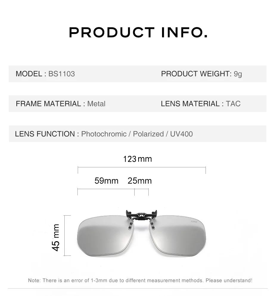 CAPONI neue Sonnenbrille Clip für Männer quadratisch polarisierte photo chrome Brille Clip aufgeklappt schützen Augen Licht Clip am Rahmen bs1103 – Detail 10