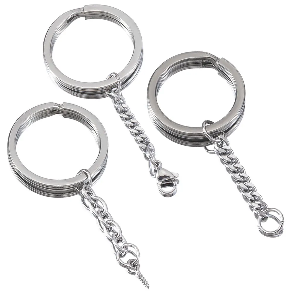 

5pcs Multi-Style Stainless Steel Keychain with Extension Chain Clasp 25/30mm Keyrings for DIY Jewelry Making Accessories