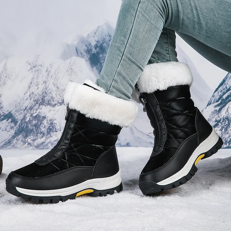 Botas de nieve para mujer, nuevos zapatos altos de algodón cálidos para exteriores con terciopelo grueso y botas de algodón de gran tamaño para otoño e invierno