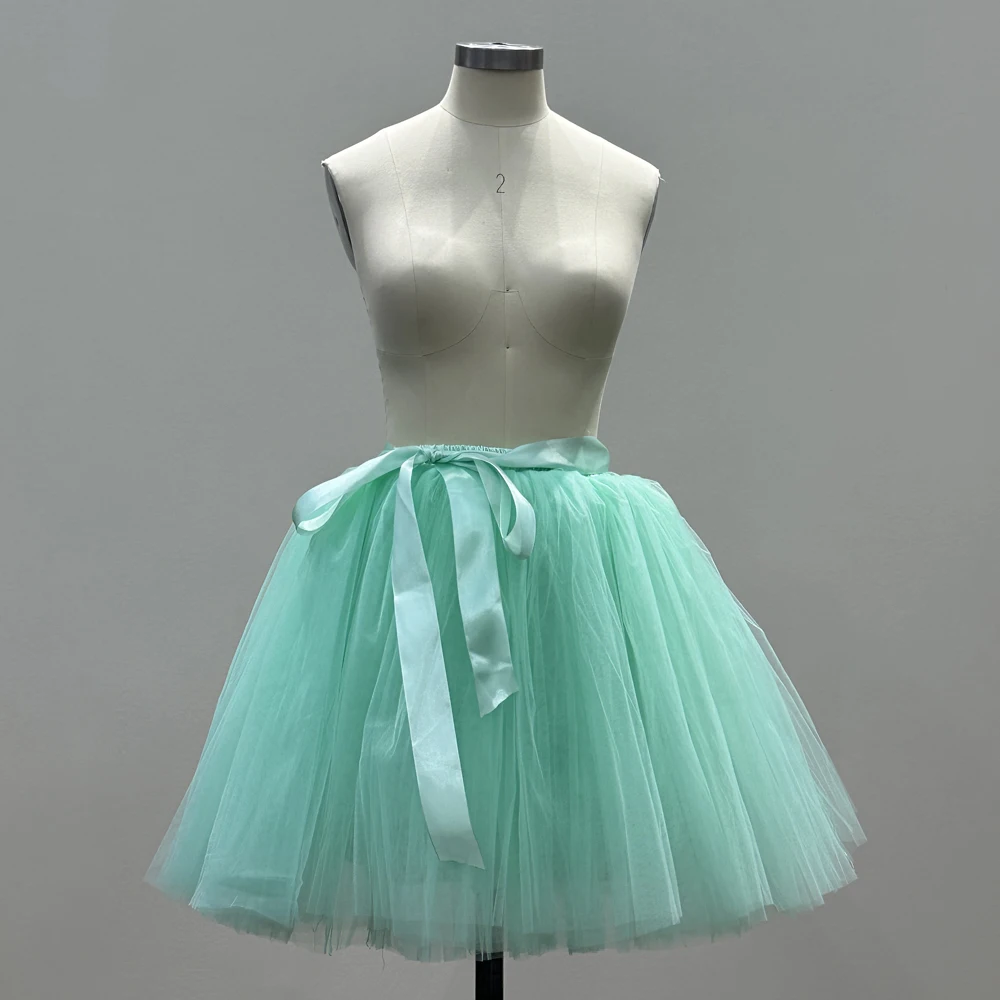 

6 Layers Tulle Petticoat Tutu 50s Crinoline Mini Skirt For Women Detachable Ribbon Soft Underskirt Ballet Cocktail Dress Party